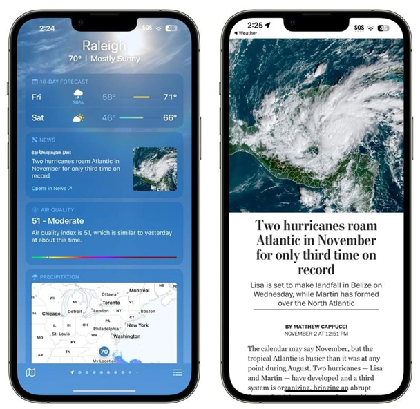 共和苹果14维修分享iPhone 14手机如何看天气时顺带看新闻 